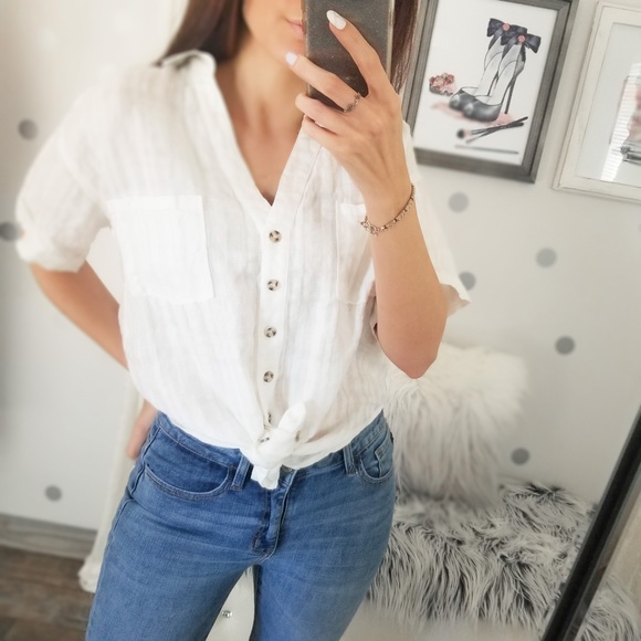 Women’s Classy Relaxed Fit Linen Button Down Top Blouse Spring Tops - Picture 6 of 8